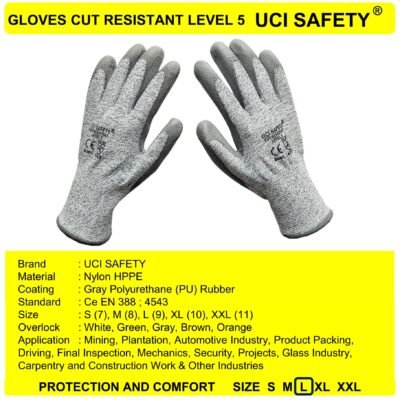 Sarung Tangan Uci Safety Ukuran S M L XL XXL Cut Glove - Gambar 5