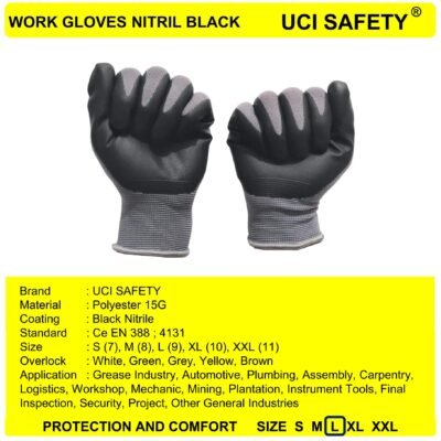 Sarung Tangan Work Hitam/Grey Teknik Mesin