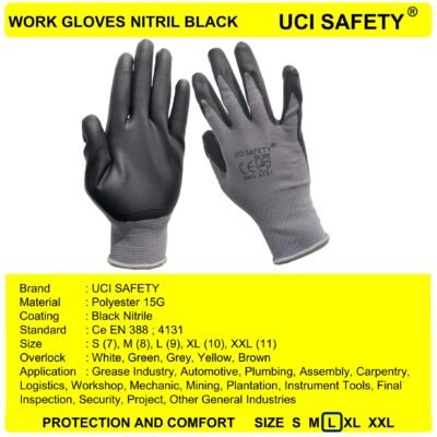Uci Safety Nylon Coating Abu abu/Black - Gambar 4
