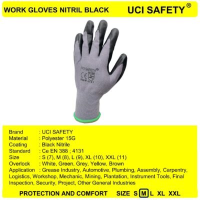 Uci Safety Nylon Engineering Tukang Hitam/Grey - Gambar 3