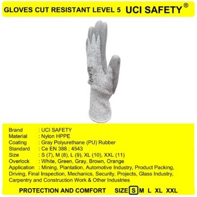 Sarung Tangan Safety Kerja Cut Glove Safety Gloves Proyek Warna Abu Abu - Gambar 3
