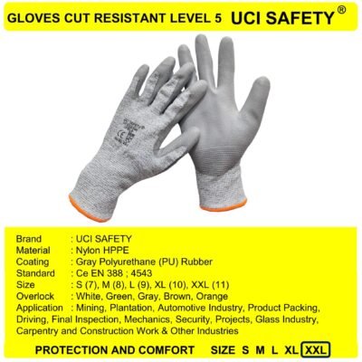 Sarung Tangan Sarung Tangan Cut Resistant Level 5 Anti Gores Karet Polyurethane - Gambar 3