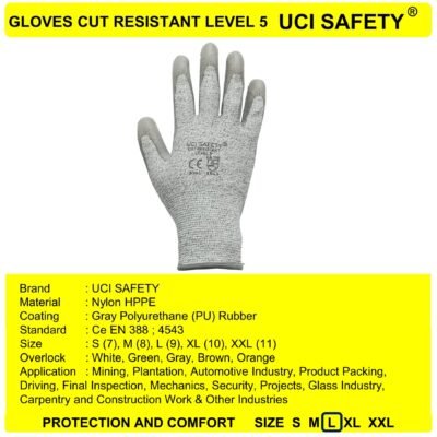 Gloves Coating Karet Nitril Kawat Besi Baja Cutting Mekanik Ukuran S M L XL XXL Hppe