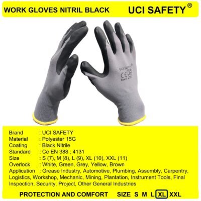 Uci Safety Nylon Coating Abu abu/Black - Gambar 2
