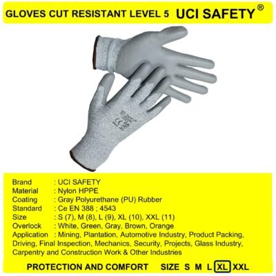 Sarung Tangan Tukang Safety Kerja Kawat Besi Baja Karet Polyurethane Anti Benda Tajam Anti Iris - Gambar 4
