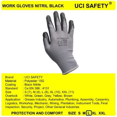 Uci Safety Safety Gloves Abu abu/Black Multi Purpose - Gambar 3