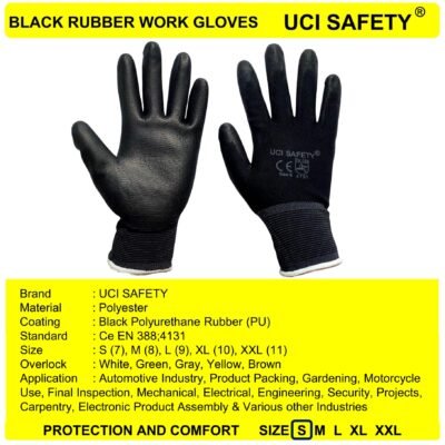 Gloves Black Bahan Nylon Kerja Security - Gambar 2