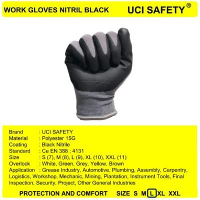 Uci Safety Nylon Engineering Tukang Hitam/Grey - Gambar 2