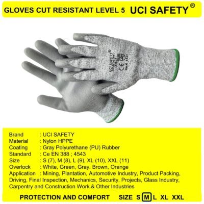 Sarung Tangan Safety Kerja Dilapisi Karet Motor Cut Resistant Level 5 Anti Pisau Potong Pengaman Kerja - Gambar 4