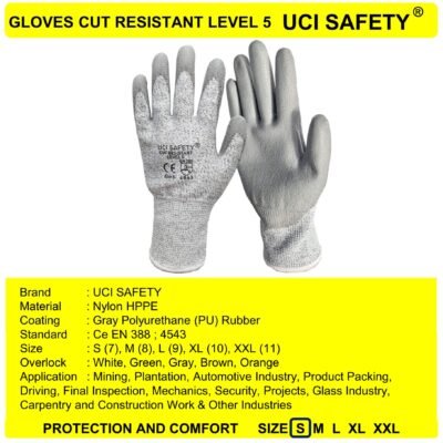Sarung Tangan Safety Kerja Karet Polyurethane Motor Anti Gores Hand Gloves Uci Safety - Gambar 4