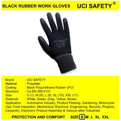 Gloves Satpam Hitam Telapak Tangan dilapisi karet Mekanik - Gambar 5
