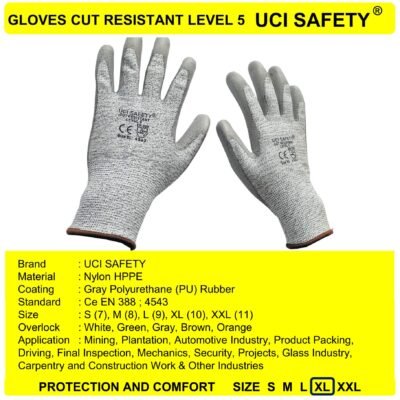 Sarung Tangan Safety Kerja Karet Polyurethane Motor Anti Gores Hand Gloves Uci Safety - Gambar 3