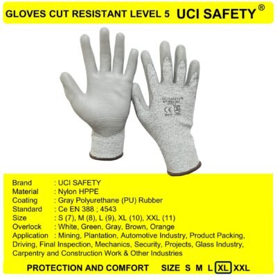 Sarung Tangan Hitam Motor Dilapisi Karet Uci Safety Cut Glove - Gambar 5