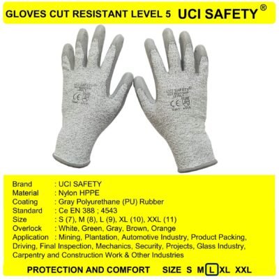 Sarung Tangan Safety Kerja En 388 4543 Safety Gloves Industri Dilapisi Karet Cut Resistant Level 5
