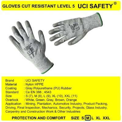 Sarung Tangan Safety Kerja Cut Glove Safety Gloves Proyek Warna Abu Abu - Gambar 2