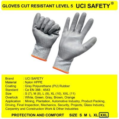 Sarung Tangan Ukuran S M L XL XXL Warna Abu Abu Safety Gloves Tukang Welding Pisau - Gambar 3