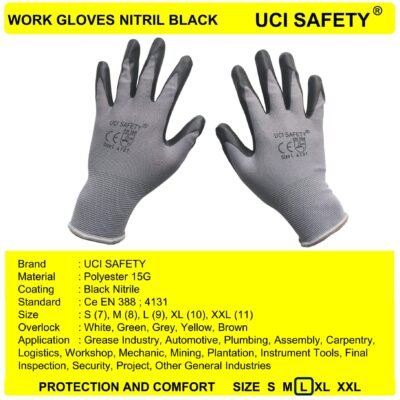 Gloves Anti Slip Work Hitam/Grey Proyek - Gambar 3
