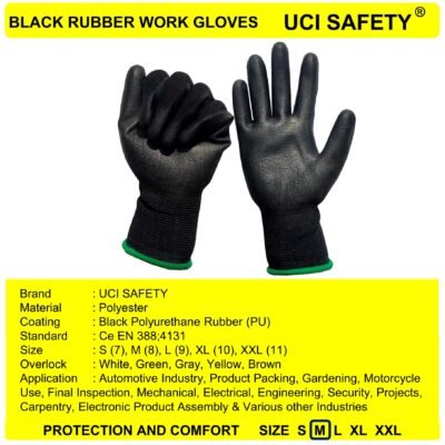 Uci Safety Tukang Hand Gloves Hitam Coating Karet - Gambar 2