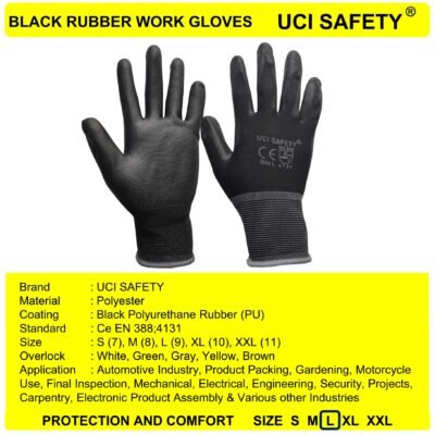 Uci Safety Coating Karet Satpam Polyester Safety Gloves - Gambar 5