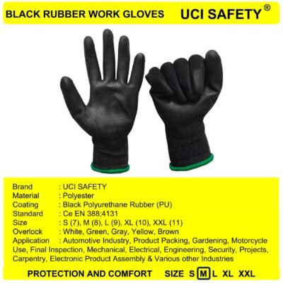 Uci Safety Berkebun Pabrik Hand Gloves Hitam - Gambar 5