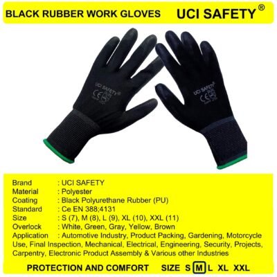 Uci Safety Polyester Palm Fit Telapak Tangan dilapisi karet Proyek