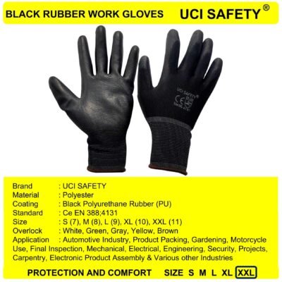 Uci Safety Kerja Black Dilapisi Karet Hand Gloves - Gambar 2