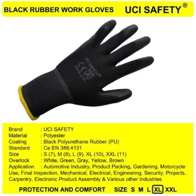 Uci Safety Tukang Hand Gloves Hitam Coating Karet - Gambar 4