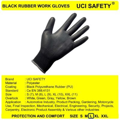Uci Safety Berkebun Pabrik Hand Gloves Hitam - Gambar 3