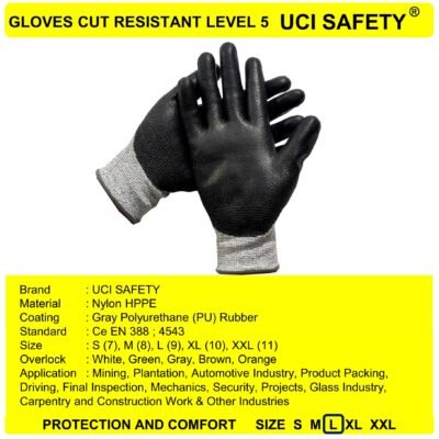 Sarung Tangan Pisau Hitam En 388 4543 Cut Resistant Level 5