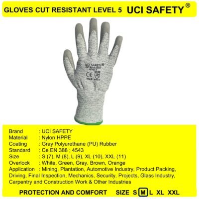 Sarung Tangan Pengaman Kerja Anti Pisau Potong Ukuran S M L XL XXL Kaca Cut Glove Safety Kerja - Gambar 5