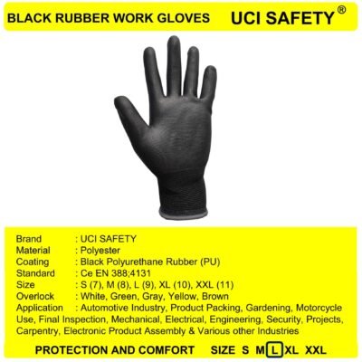 Uci Safety Polyester Palm Fit Telapak Tangan dilapisi karet Proyek - Gambar 5
