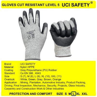 Sarung Tangan Warna Abu Abu Hitam Uci Safety - Gambar 3