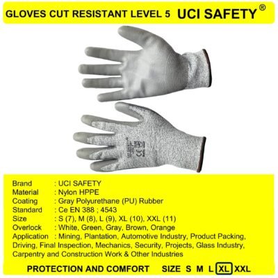Sarung Tangan Hppe Cutting Industri Kontruksi Uci Safety Hitam