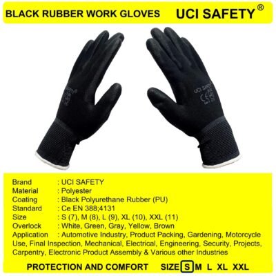 Uci Safety Kerja Black Dilapisi Karet Hand Gloves