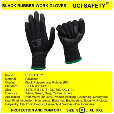 Uci Safety Pengaman kerja Hitam Berkebun Hand Gloves