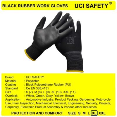 Gloves Black otomotif Montir Coating Karet - Gambar 3