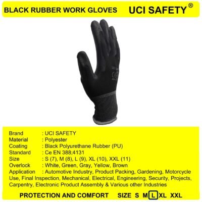 Gloves Bahan Nylon Industri Hitam Satpam - Gambar 4