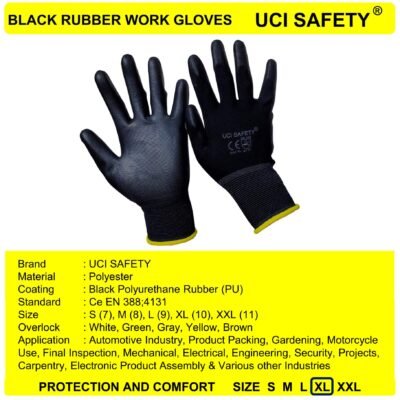 Uci Safety Polyester Palm Fit Telapak Tangan dilapisi karet Proyek - Gambar 2