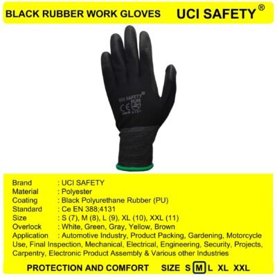 Uci Safety Motor Telapak Tangan dilapisi karet Black Satpam - Gambar 3