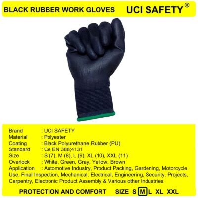 Uci Safety Kerja Black Dilapisi Karet Hand Gloves - Gambar 5