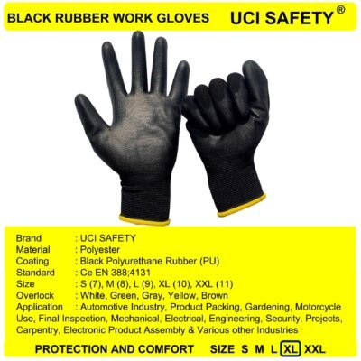 Uci Safety Tukang Hand Gloves Hitam Coating Karet