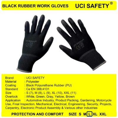 Uci Safety Kerja PU Hand Gloves Coating Karet