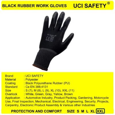 Uci Safety Berkebun Pabrik Hand Gloves Hitam - Gambar 2