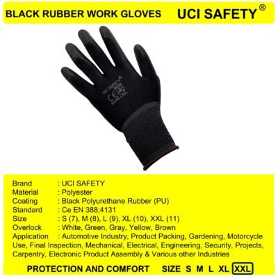 Uci Safety Tukang Hand Gloves Hitam Coating Karet - Gambar 5