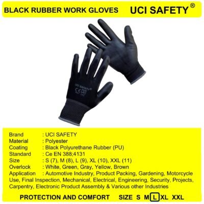 Uci Safety Bagunan Hitam Coating Karet Anti Slip - Gambar 5