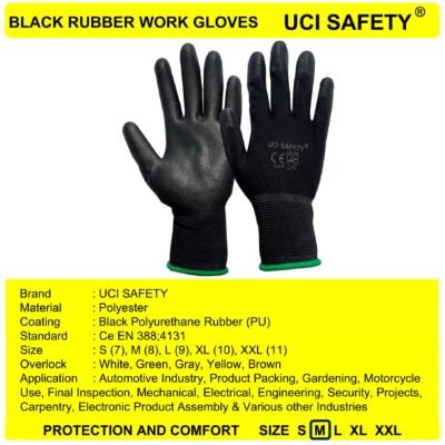 Uci Safety Hand Gloves Palm Fit Tukang Hitam - Gambar 5