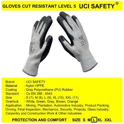 Gloves Anti Benda Tajam Potong Karet Polyurethane Sarung Tangan En 388 4543 Hitam - Gambar 3