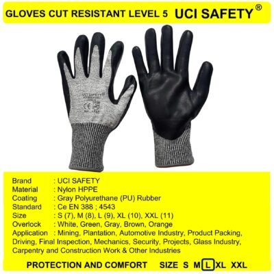 Sarung Tangan Anti Potong Cut Resistant HPPE Nitrile