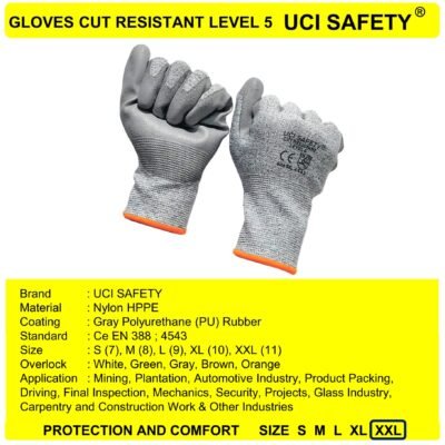 Sarung Tangan Coating Karet Nitril Berkebun Kaca Cut Resistant Level 5 Anti Sayat Pertambangan - Gambar 3
