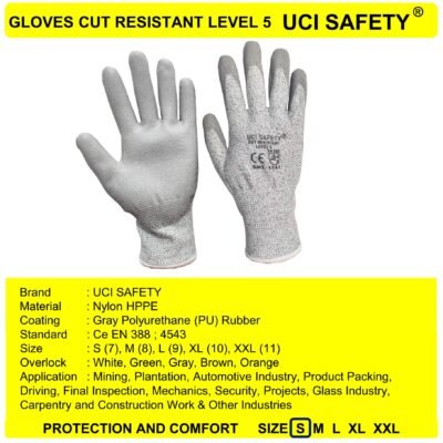 Sarung Tangan Hppe Cutting Industri Kontruksi Uci Safety Hitam - Gambar 3